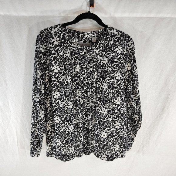 LIZ CLAIBORNE Flower Print Shirt Size L Black/White Color 100% Cotton Exc. Cond! - Picture 5 of 16